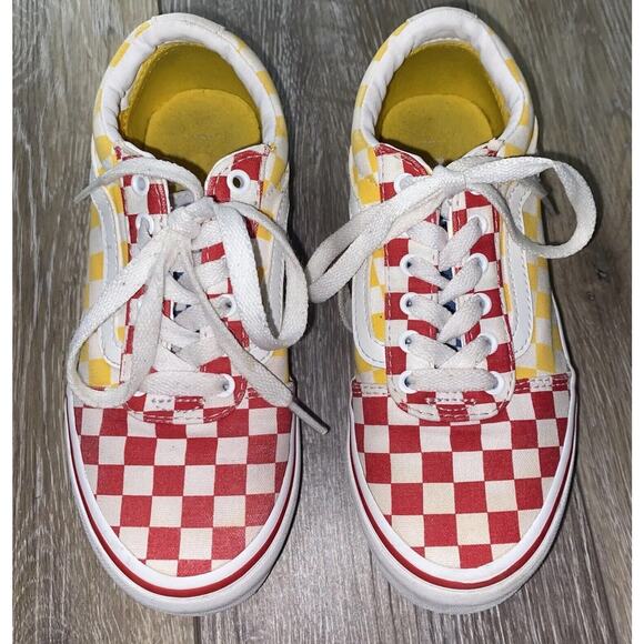 Vans Off The Wall Youth US Size 1 Red Yellow Blue Checkerboard Shoes Old Skool - Picture 4 of 10